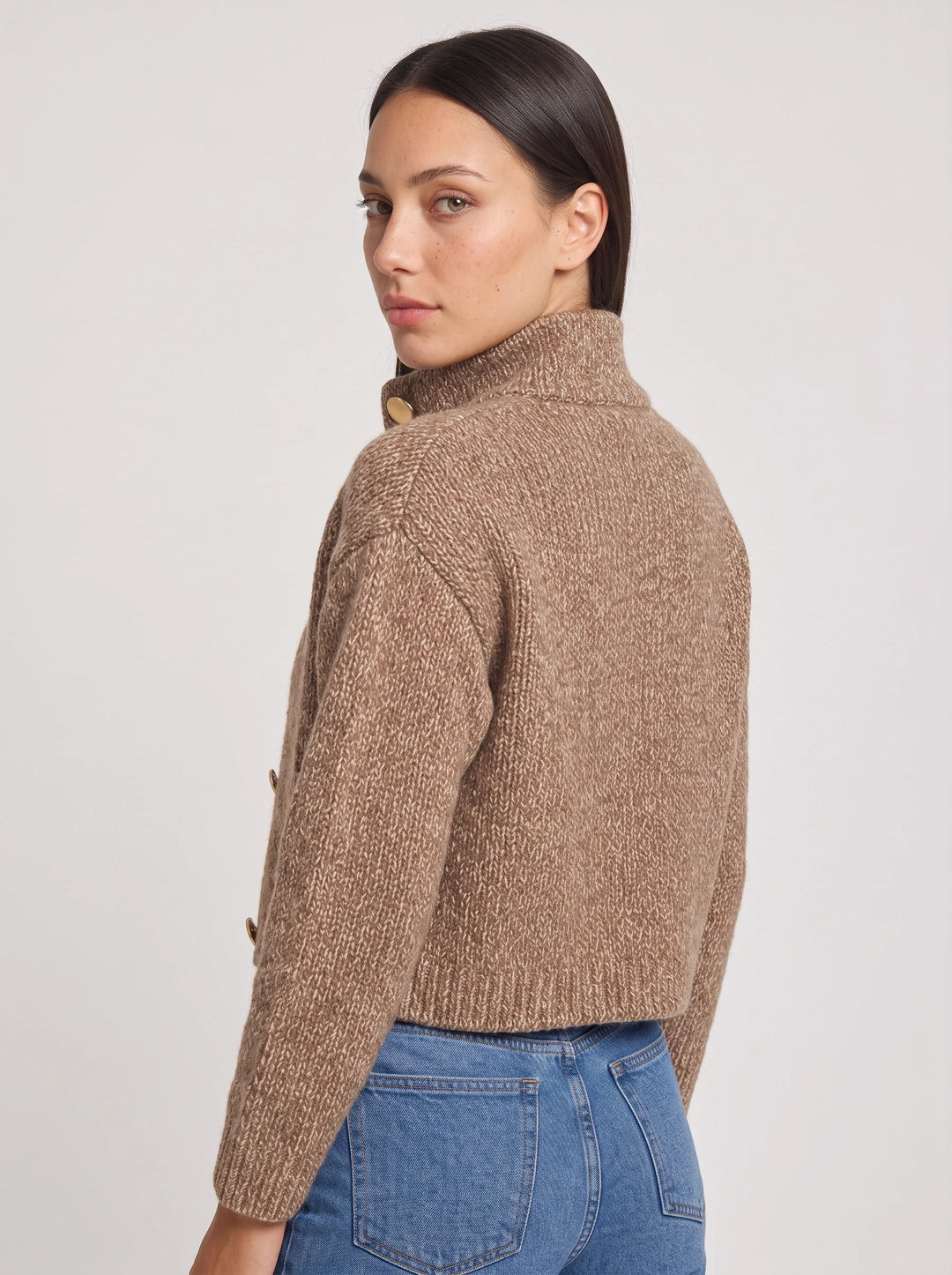 Josephine Textured Knit Crop Jacket – Cropped Wool Cardigan Women Button Up Chunky Cable Knit Cardigan