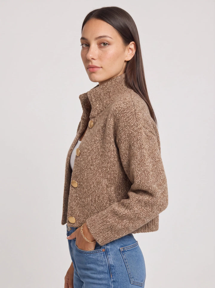 Josephine Textured Knit Crop Jacket – Cropped Wool Cardigan Women Button Up Chunky Cable Knit Cardigan