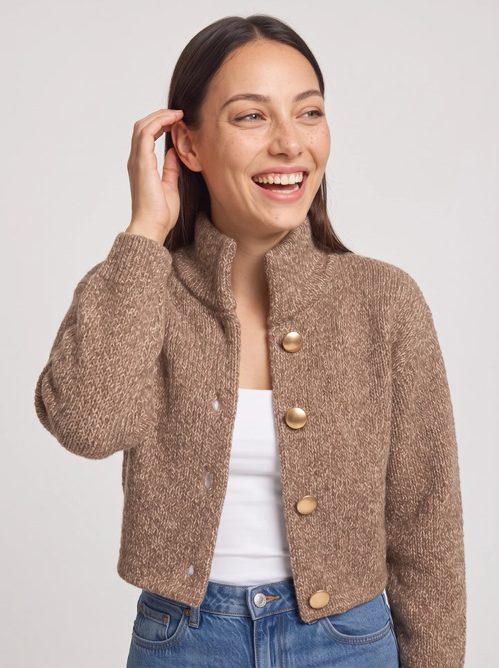 Josephine Textured Knit Crop Jacket – Cropped Wool Cardigan Women Button Up Chunky Cable Knit Cardigan