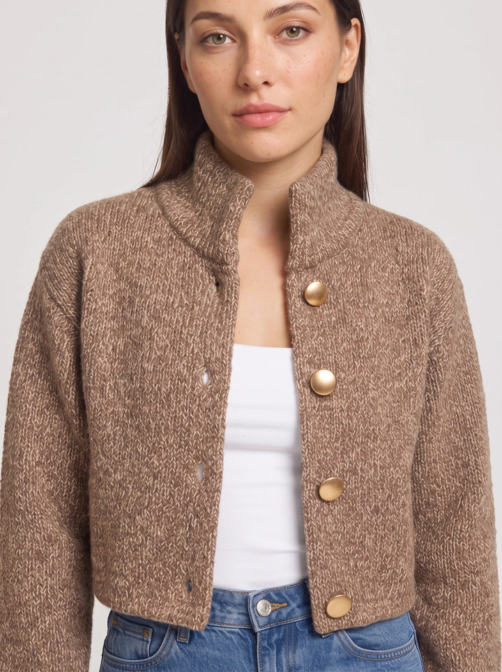 Josephine Textured Knit Crop Jacket – Cropped Wool Cardigan Women Button Up Chunky Cable Knit Cardigan