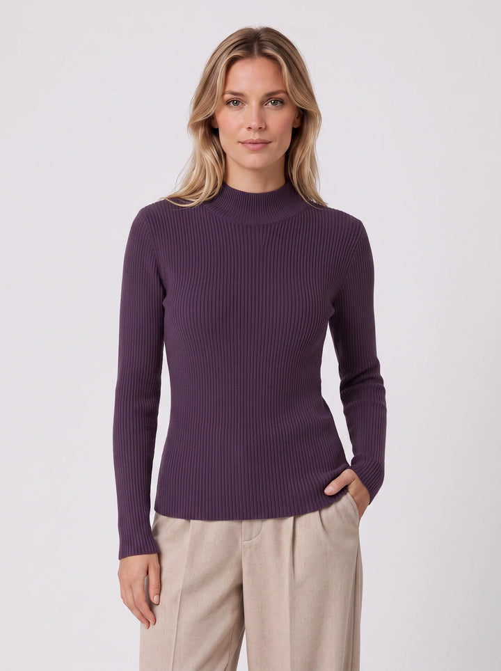 Costine Ribbed Mock Neck Long Sleeve Top – Women Fitted Knit Sweater Winter Casual Layering Shirt