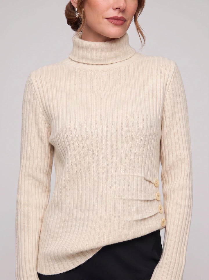 Costali Ribbed Turtleneck Sweater – Women Knit Sweater Button Detail Long Sleeve Warm Pullover Top