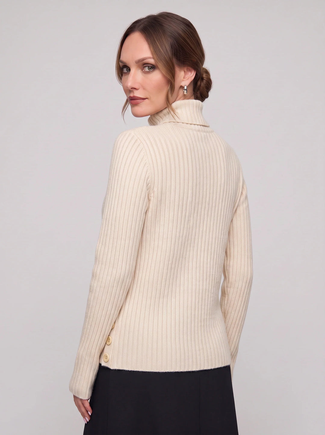 Costali Ribbed Turtleneck Sweater – Women Knit Sweater Button Detail Long Sleeve Warm Pullover Top