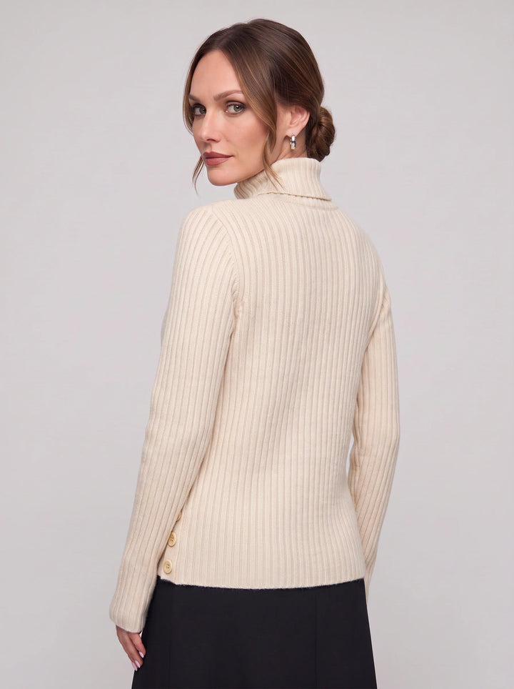 Costali Ribbed Turtleneck Sweater – Women Knit Sweater Button Detail Long Sleeve Warm Pullover Top