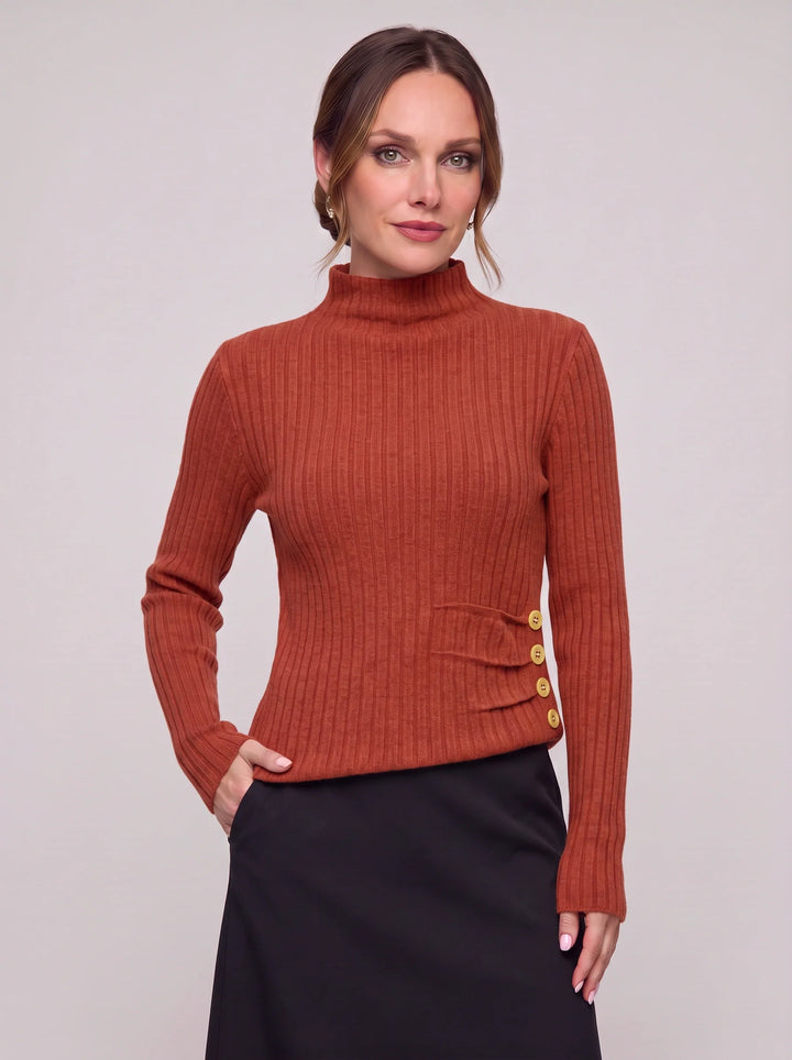Costali Ribbed Turtleneck Sweater – Women Knit Sweater Button Detail Long Sleeve Warm Pullover Top