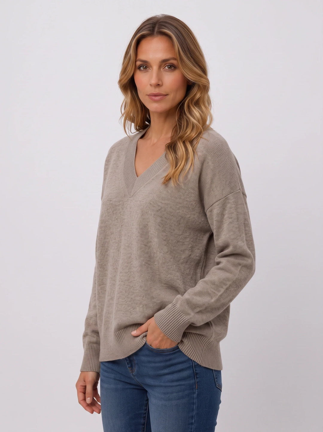 Costara V-Neck Knit Jumper – Ribbed Trim Women Casual Oversized Lightweight Summer Pullover Sweater