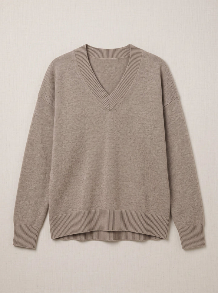 Costara V-Neck Knit Jumper – Ribbed Trim Women Casual Oversized Lightweight Summer Pullover Sweater