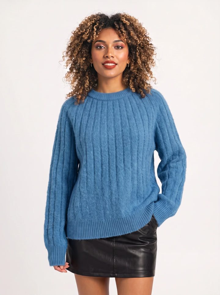 Cablena Classic Cable Knit Sweater – Women Crew Neck Knit Sweater Casual Oversized Pullover Top