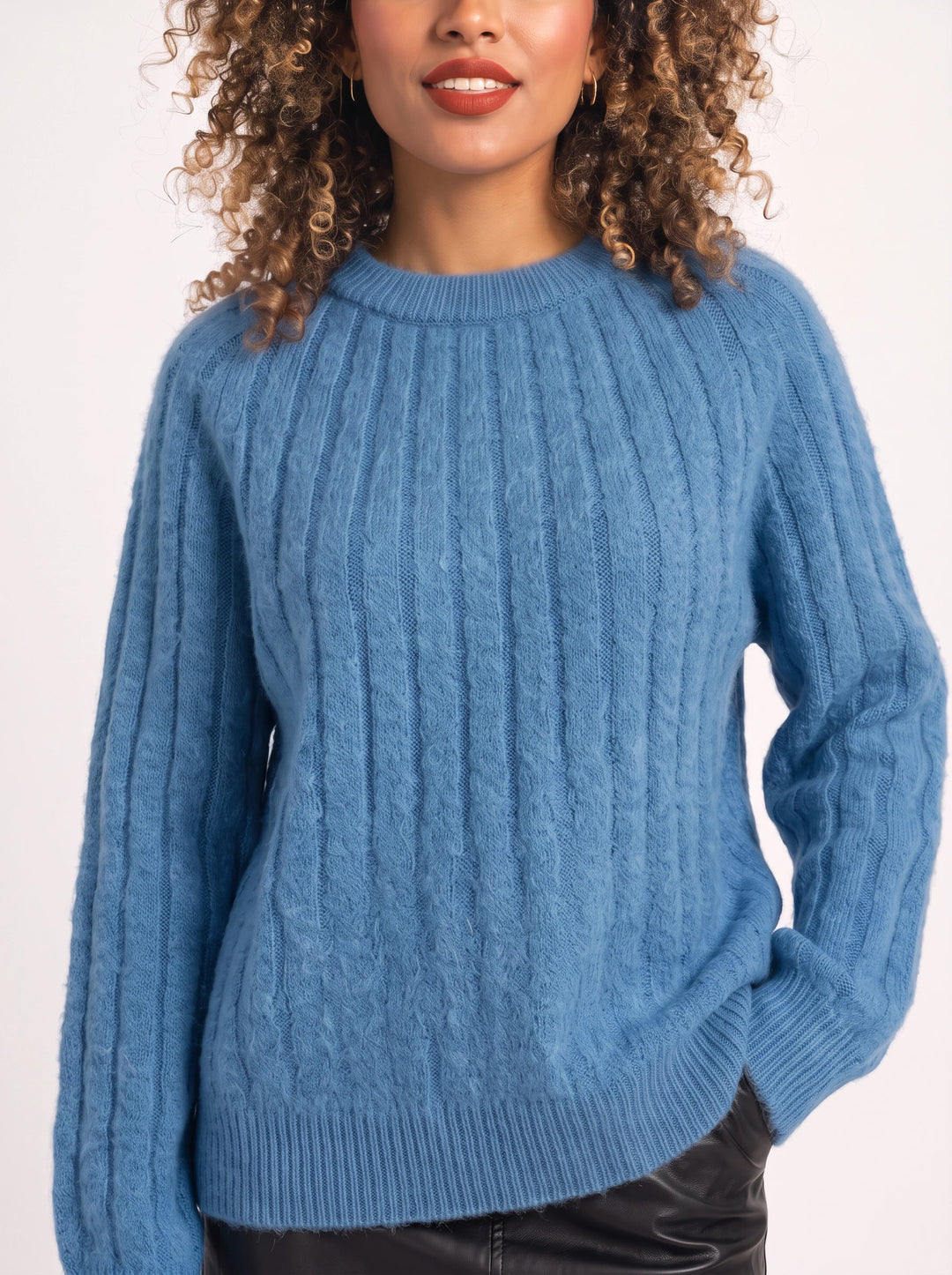 Cablena Classic Cable Knit Sweater – Women Crew Neck Knit Sweater Casual Oversized Pullover Top