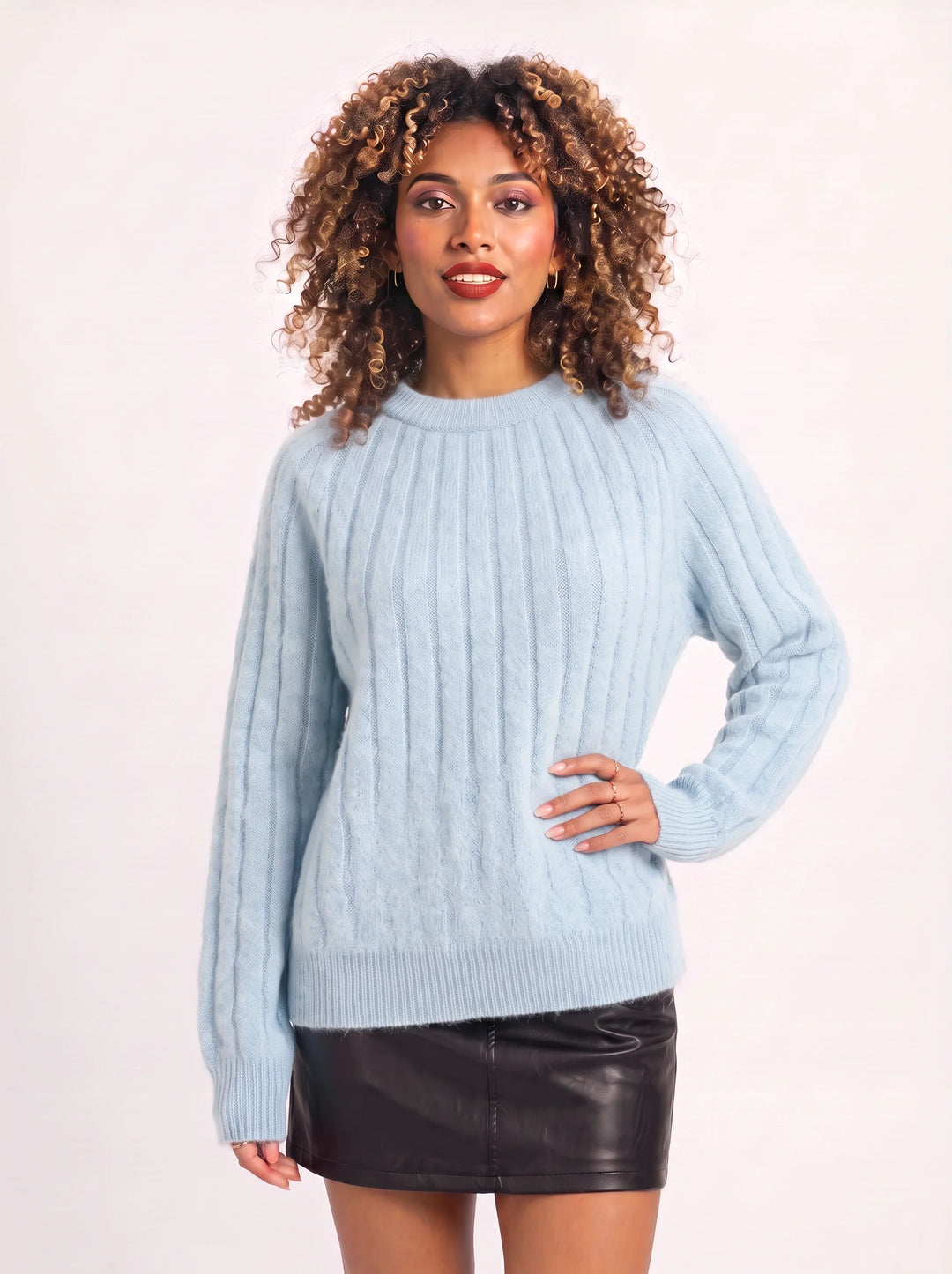 Cablena Classic Cable Knit Sweater – Women Crew Neck Knit Sweater Casual Oversized Pullover Top