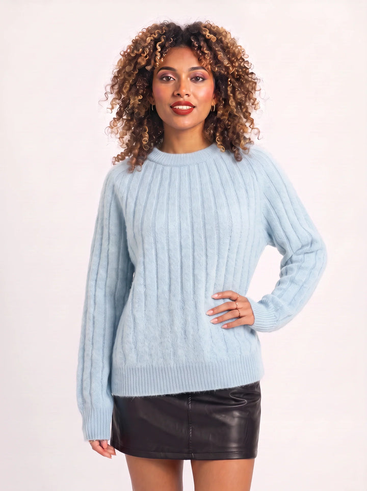 Cablena Classic Cable Knit Sweater – Women Crew Neck Knit Sweater Casual Oversized Pullover Top