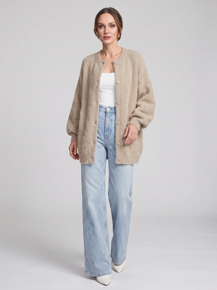 Gordes Oversized Wool Cardigan – Chunky Cardigan Sweater Women Longline Button Front Knit Cardigan