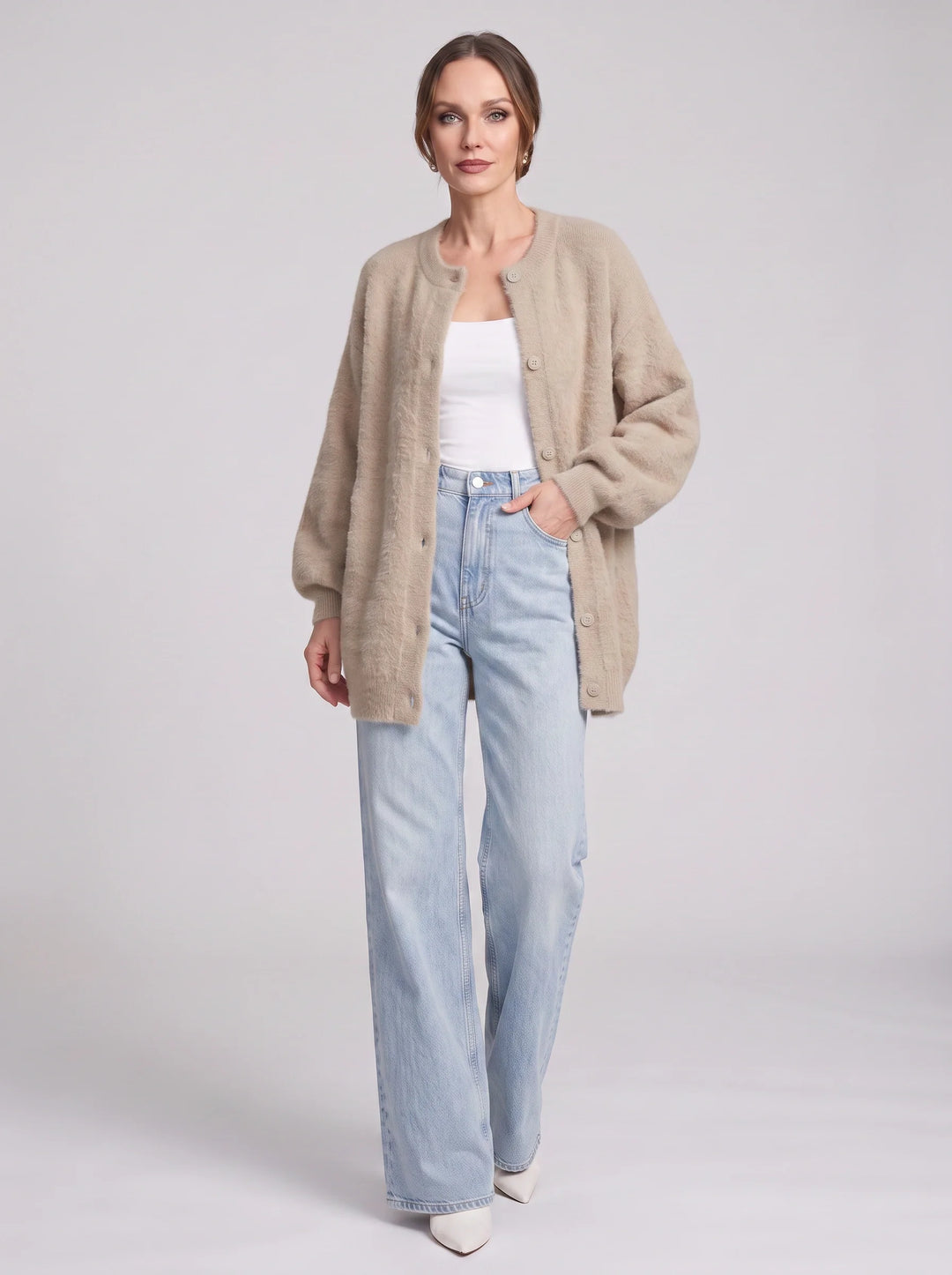 Gordes Oversized Wool Cardigan – Chunky Cardigan Sweater Women Longline Button Front Knit Cardigan