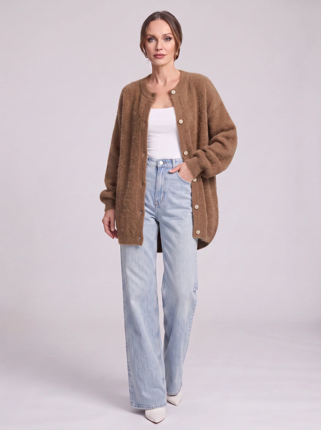 Gordes Oversized Wool Cardigan – Chunky Cardigan Sweater Women Longline Button Front Knit Cardigan
