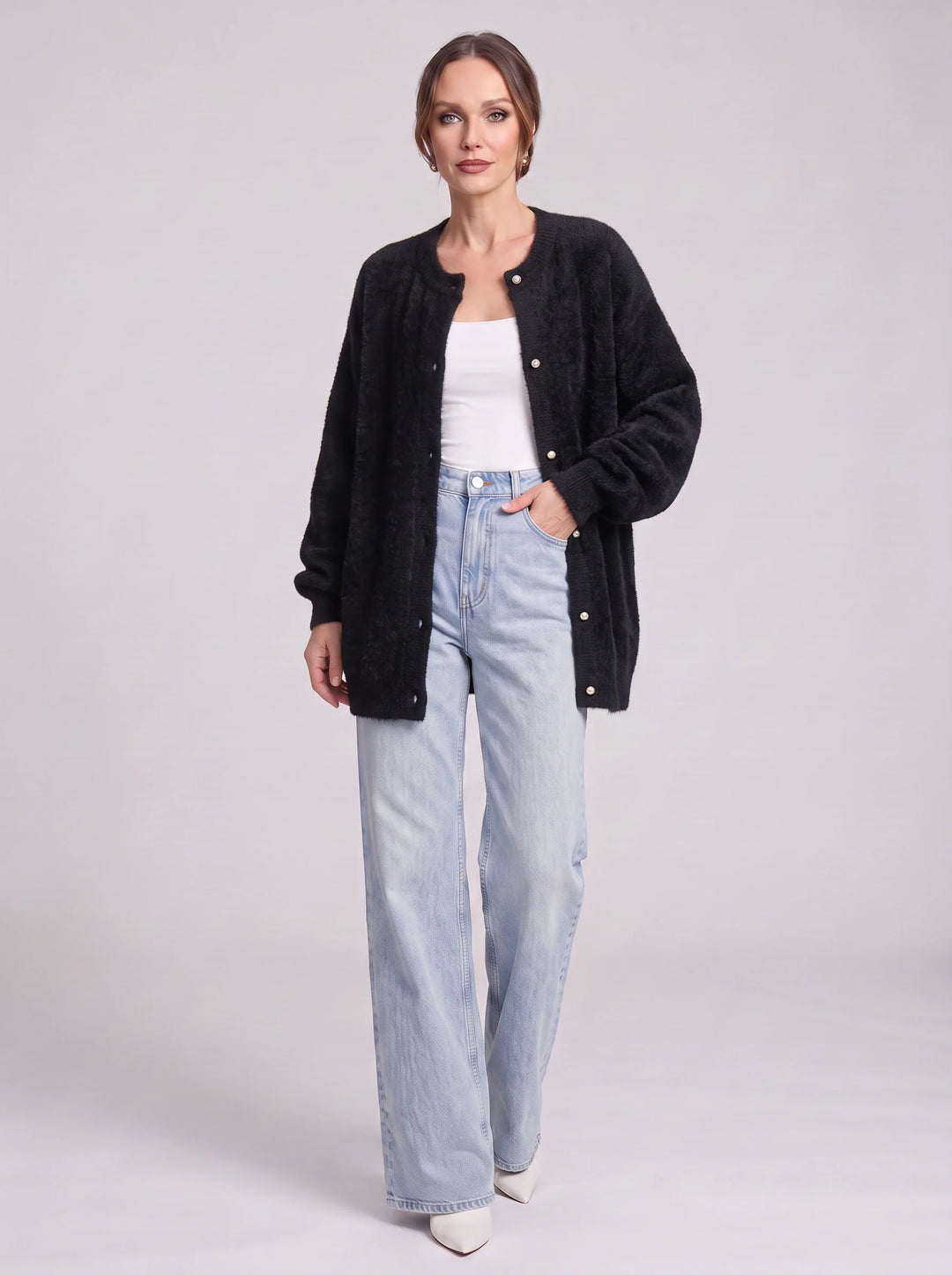 Gordes Oversized Wool Cardigan – Chunky Cardigan Sweater Women Longline Button Front Knit Cardigan