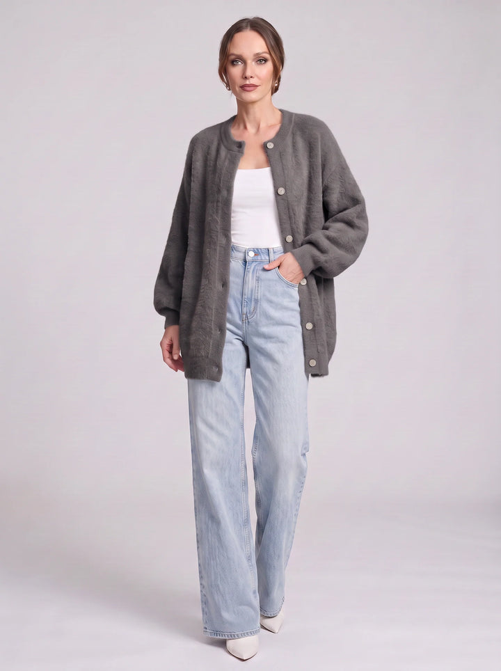 Gordes Oversized Wool Cardigan – Chunky Cardigan Sweater Women Longline Button Front Knit Cardigan