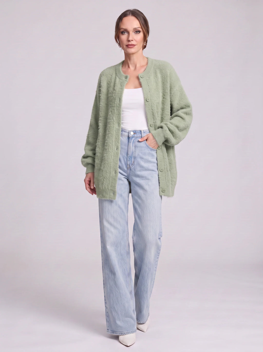 Gordes Oversized Wool Cardigan – Chunky Cardigan Sweater Women Longline Button Front Knit Cardigan