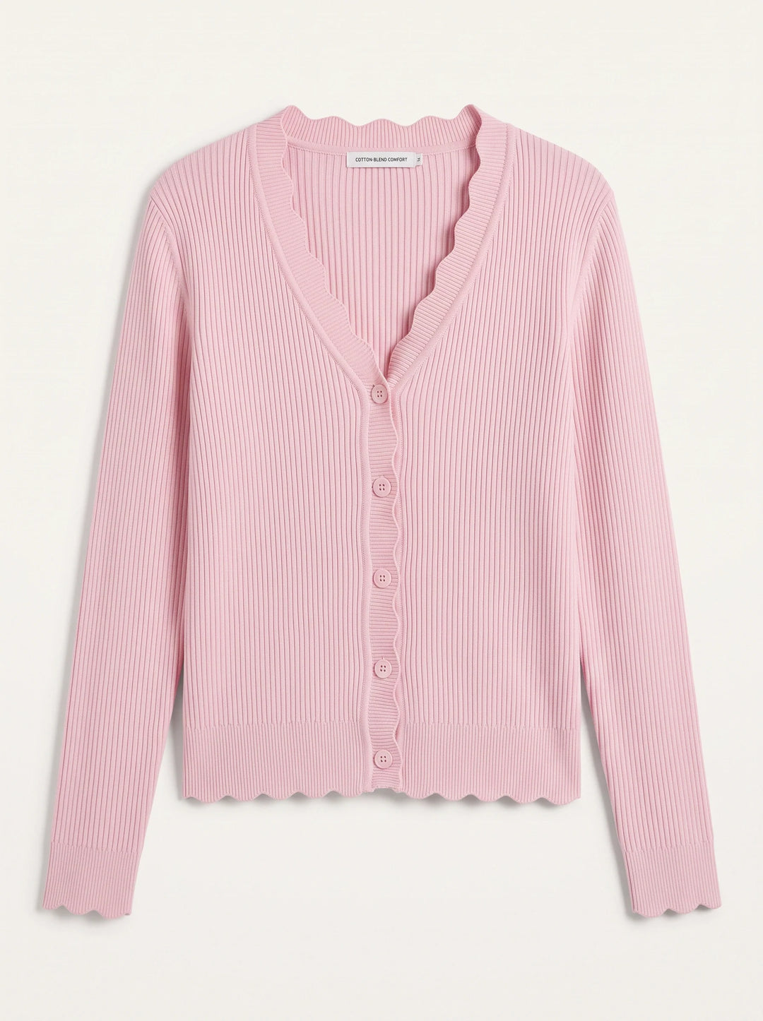 Ondabrim Scallop Edge Ribbed Cardigan – Button Front Knit Women Casual Fitted Sweater Top