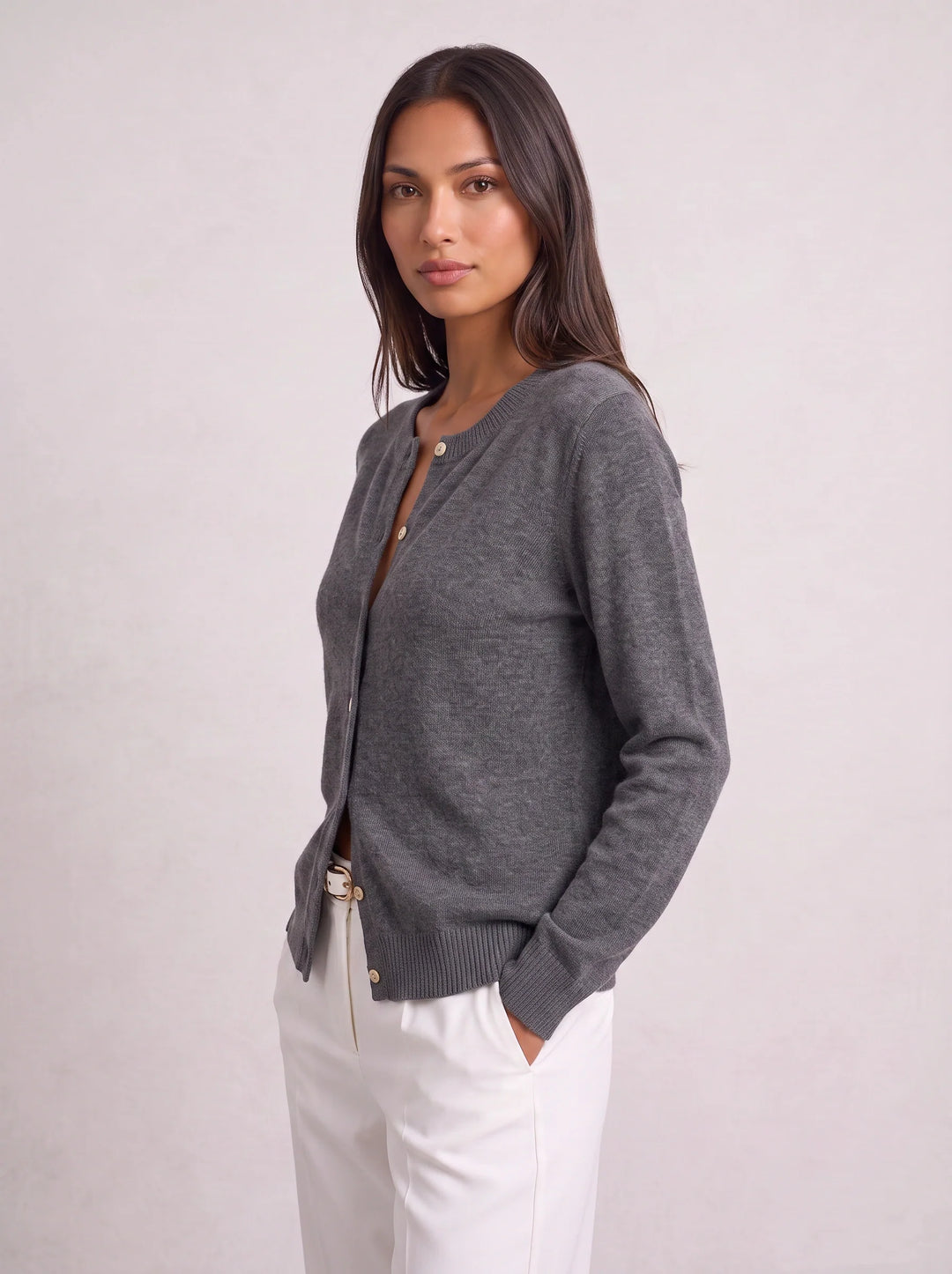 Grisnova Button-Front Ribbed Cardigan – Women Knit Sweater Crew Neck Office Casual Everyday Classic Cardigan