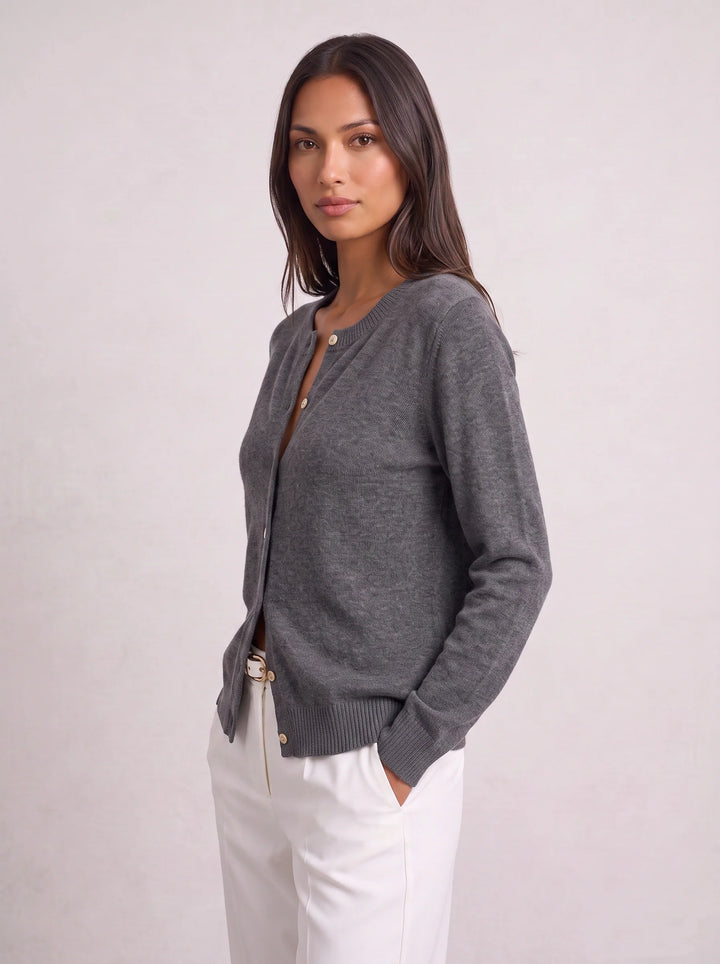 Grisnova Button-Front Ribbed Cardigan – Women Knit Sweater Crew Neck Office Casual Everyday Classic Cardigan