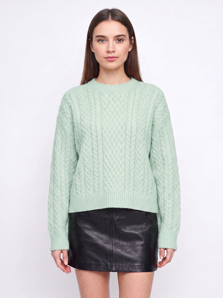 Tresslyn Cable Knit Crew Neck Sweater – Cable Knit Sweater Women Oversized Chunky Pullover Casual