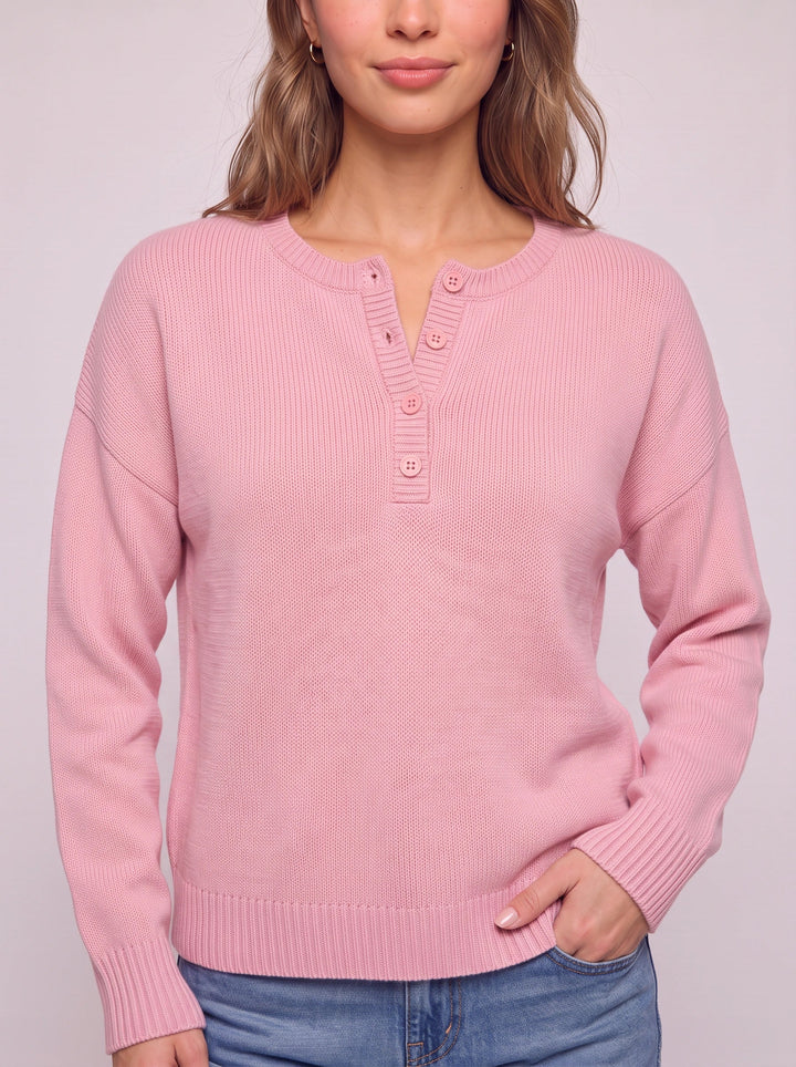 Roselle Ribbed Button Henley Sweater – Knit Pullover Women Casual Winter Cozy Oversized Relaxed Sweater