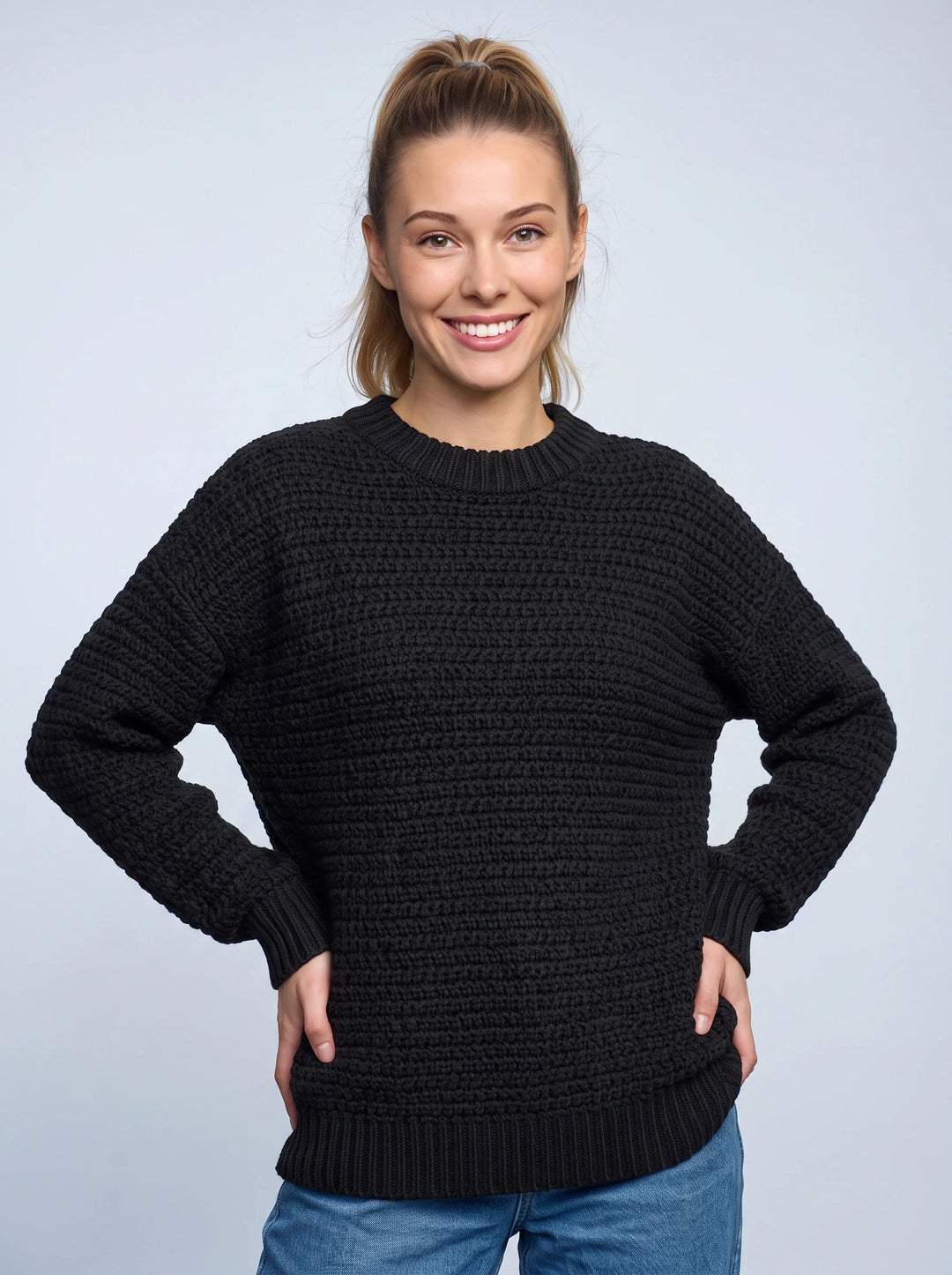 Grimsby Chunky Ribbed Crew Neck Sweater – Oversized Knit Women Sweaters Casual Winter Pullover Jumper