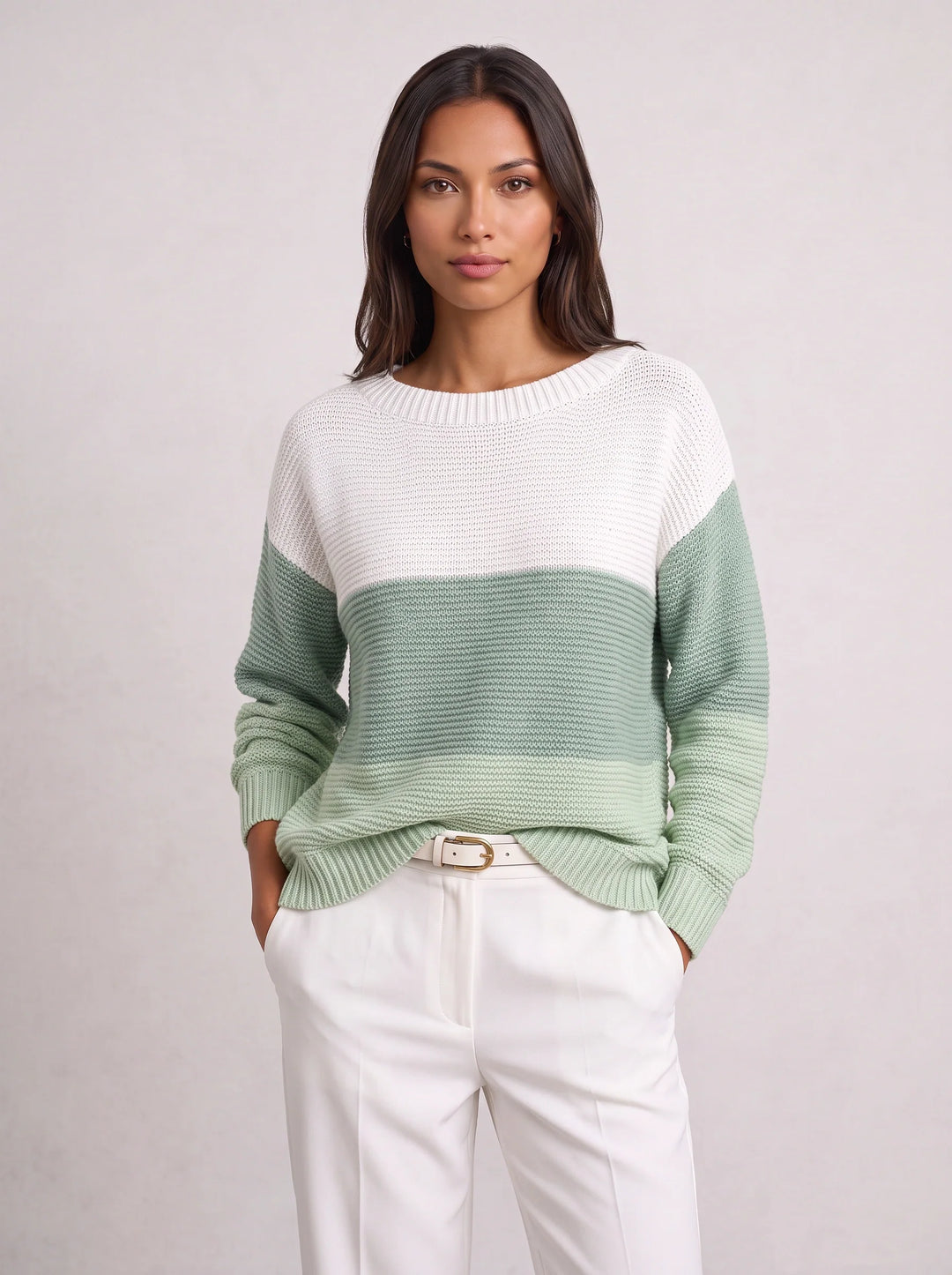 Ribmint Colorblock Knit Sweater – Women Oversized Winter Chunky Knit Pullover Casual Striped Sweater