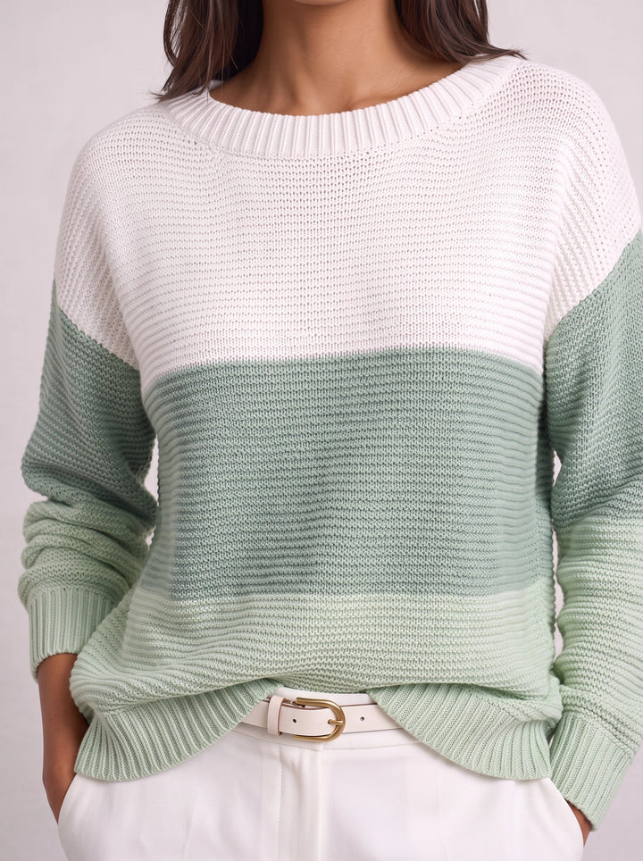 Ribmint Colorblock Knit Sweater – Women Oversized Winter Chunky Knit Pullover Casual Striped Sweater