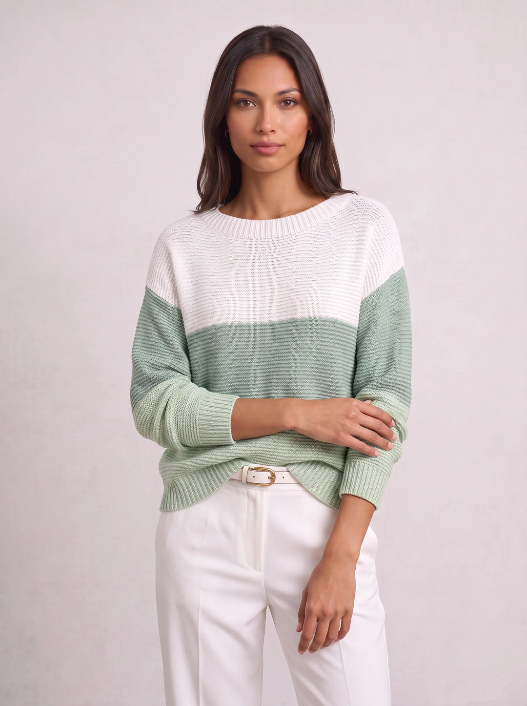 Ribmint Colorblock Knit Sweater – Women Oversized Winter Chunky Knit Pullover Casual Striped Sweater