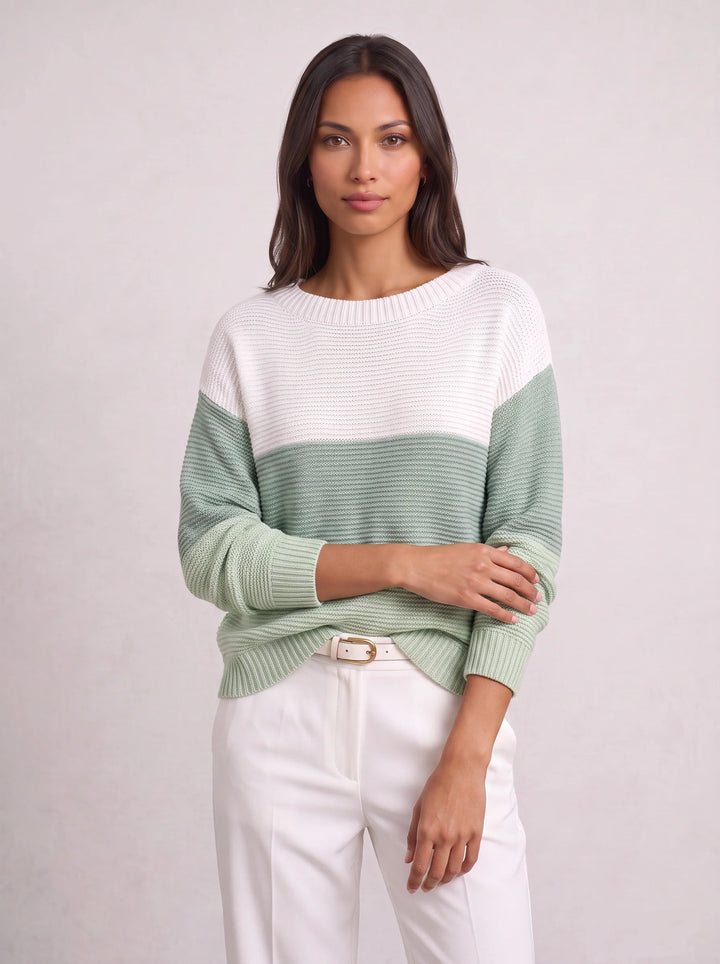 Ribmint Colorblock Knit Sweater – Women Oversized Winter Chunky Knit Pullover Casual Striped Sweater
