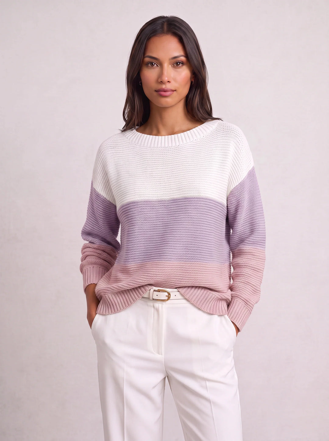 Ribmint Colorblock Knit Sweater – Women Oversized Winter Chunky Knit Pullover Casual Striped Sweater
