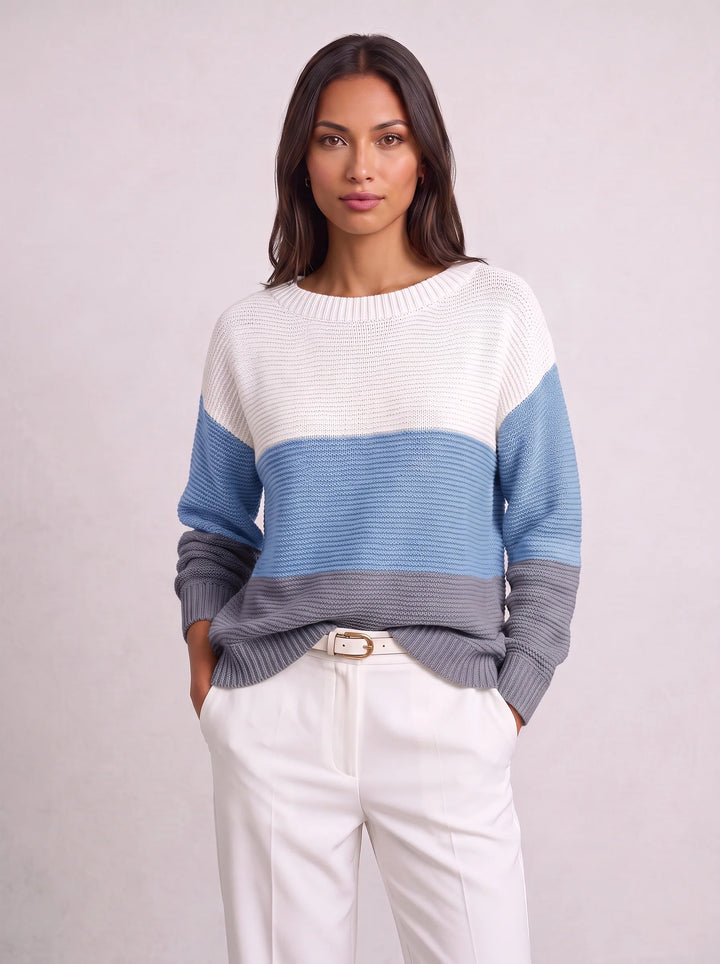 Ribmint Colorblock Knit Sweater – Women Oversized Winter Chunky Knit Pullover Casual Striped Sweater