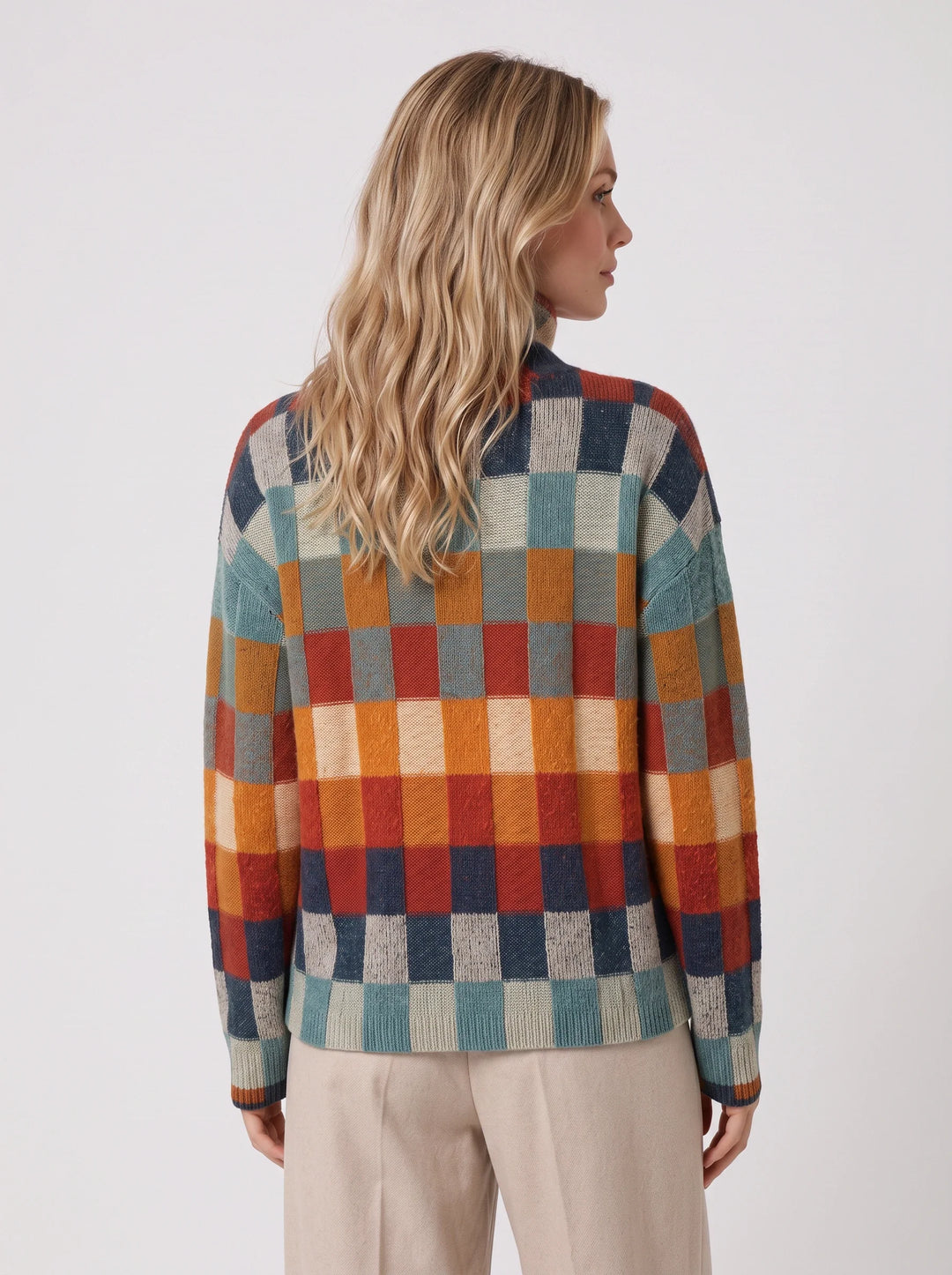 Tesselar Colorblock Knit High Neck Sweater – Women Turtleneck Winter Chunky Knit Oversized Pullover
