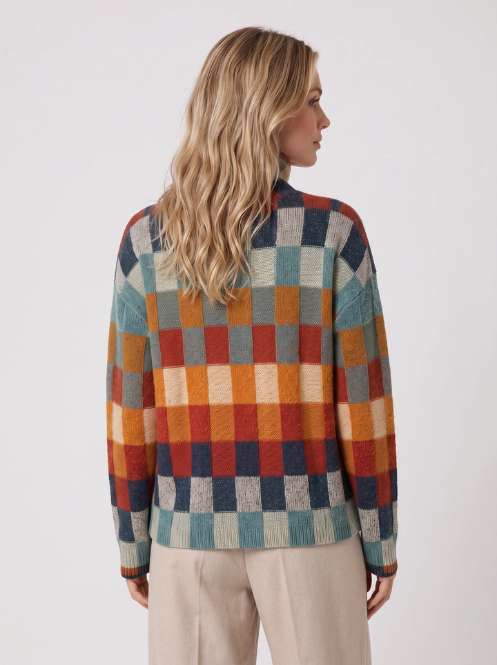 Tesselar Colorblock Knit High Neck Sweater – Women Turtleneck Winter Chunky Knit Oversized Pullover