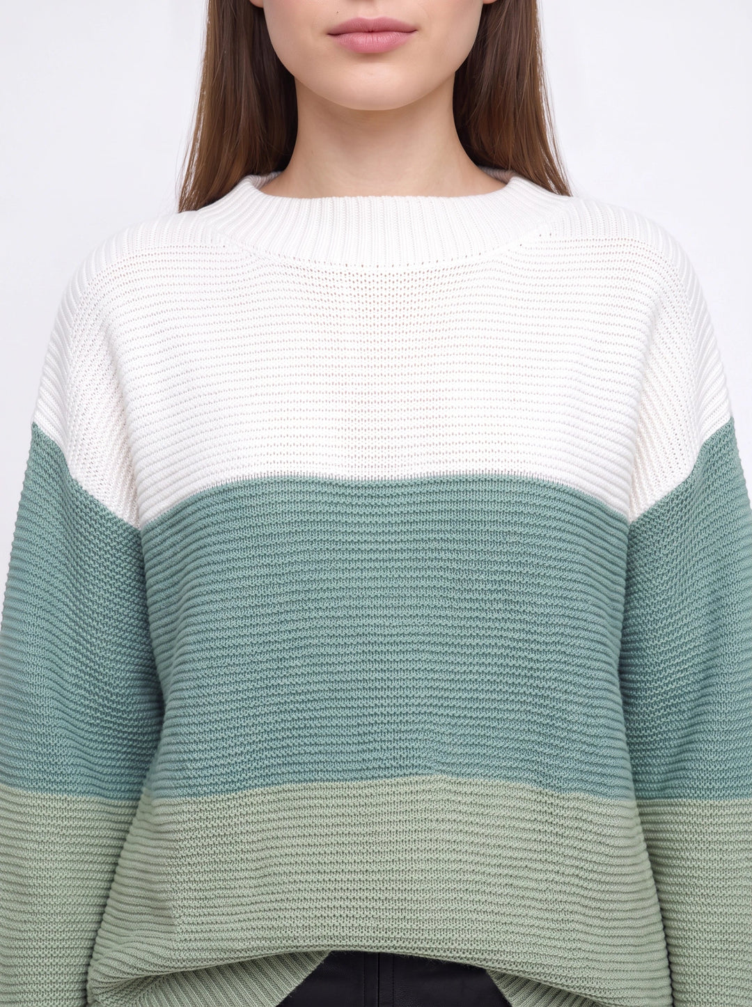 Tripla Oversized Colorblock Knit Sweater – Ribbed Crew Neck Women Casual Loungewear Pullover Sweater