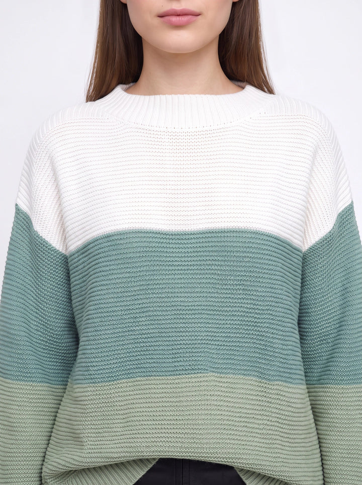 Tripla Oversized Colorblock Knit Sweater – Ribbed Crew Neck Women Casual Loungewear Pullover Sweater