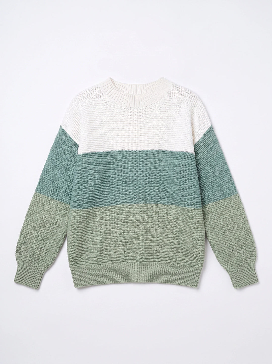 Tripla Oversized Colorblock Knit Sweater – Ribbed Crew Neck Women Casual Loungewear Pullover Sweater