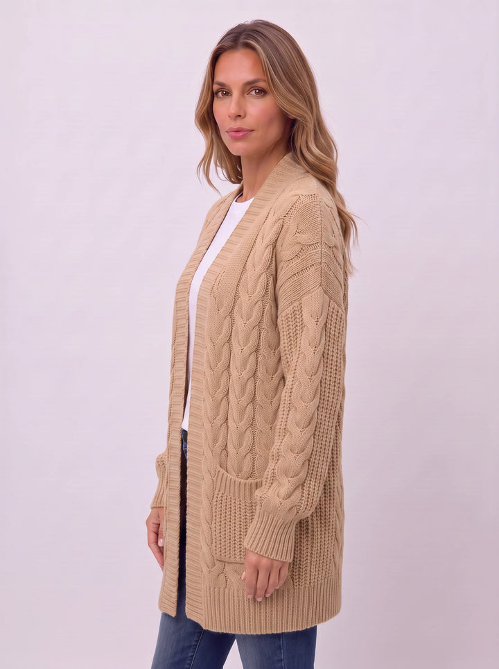 Treccia Open-Front Cable Knit Longline Cardigan – Women Sweater Oversized Cozy Winter Casual Layering Knit Cardigan