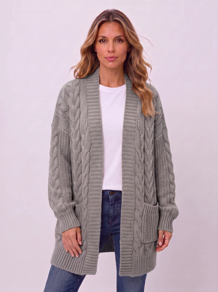 Treccia Open-Front Cable Knit Longline Cardigan – Women Sweater Oversized Cozy Winter Casual Layering Knit Cardigan