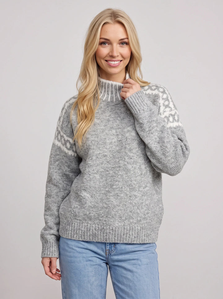 Nordra Fair Isle Mock Neck Sweater – Cable Knit Sweater Women Oversized Chunky Pullover Jumper