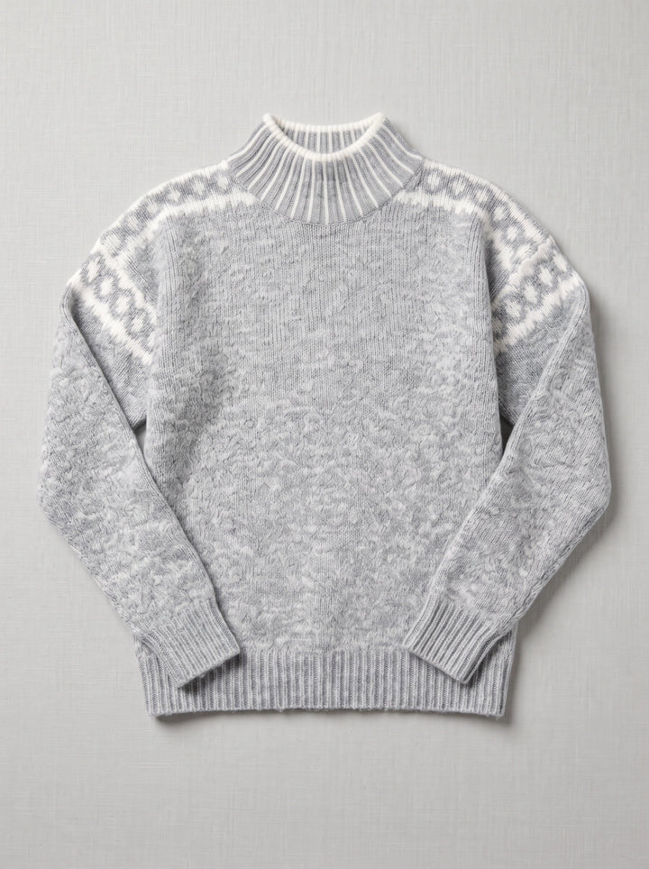 Nordra Fair Isle Mock Neck Sweater – Cable Knit Sweater Women Oversized Chunky Pullover Jumper