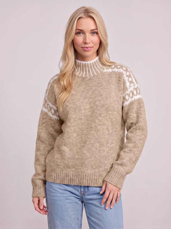 Nordra Fair Isle Mock Neck Sweater – Cable Knit Sweater Women Oversized Chunky Pullover Jumper