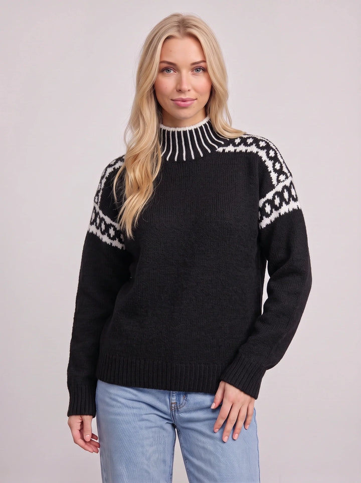 Nordra Fair Isle Mock Neck Sweater – Cable Knit Sweater Women Oversized Chunky Pullover Jumper