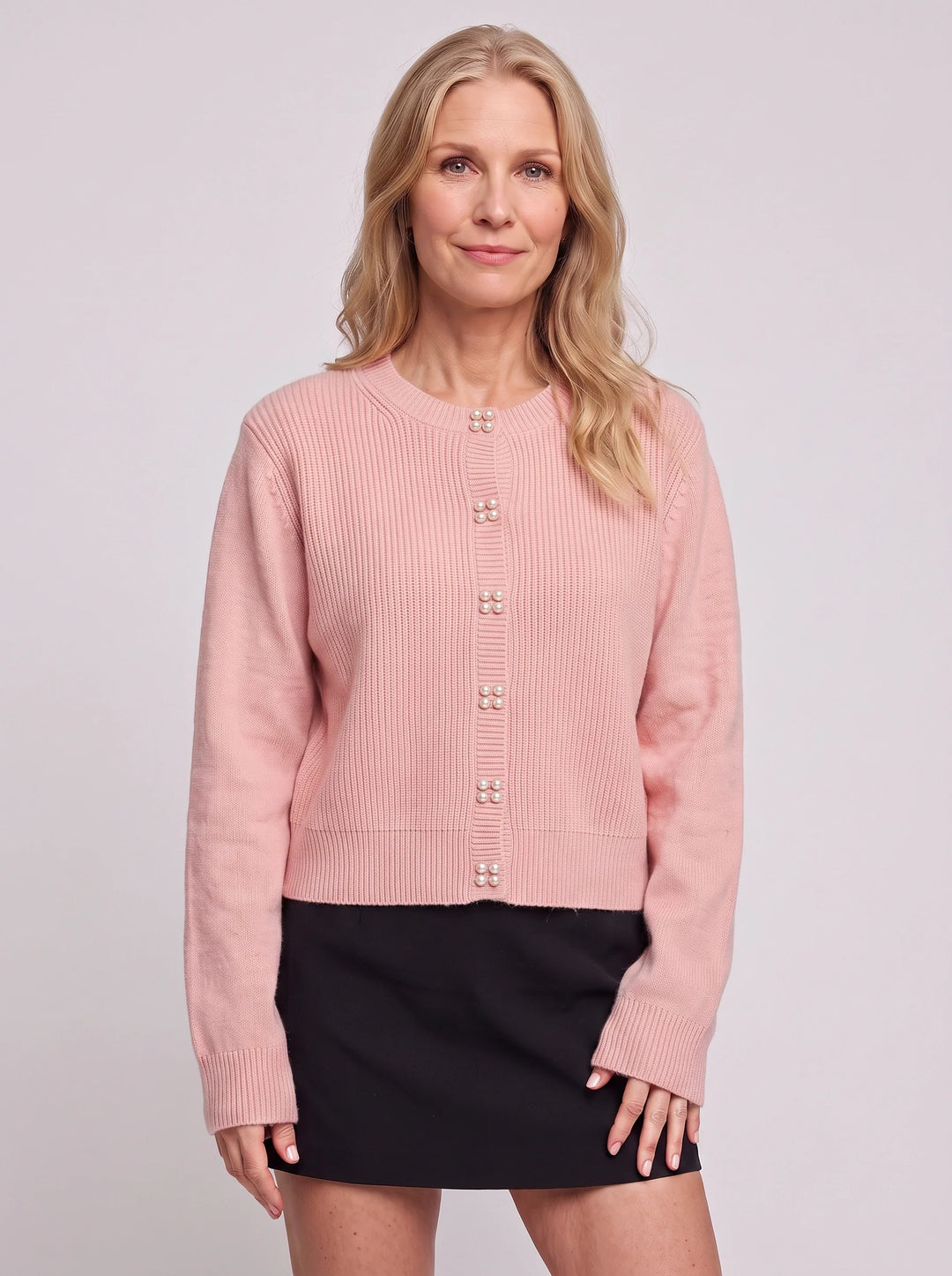 Perlina Pearl Button Ribbed Knit Cardigan – Women Cropped Sweater Preppy Winter Vintage Cardigan