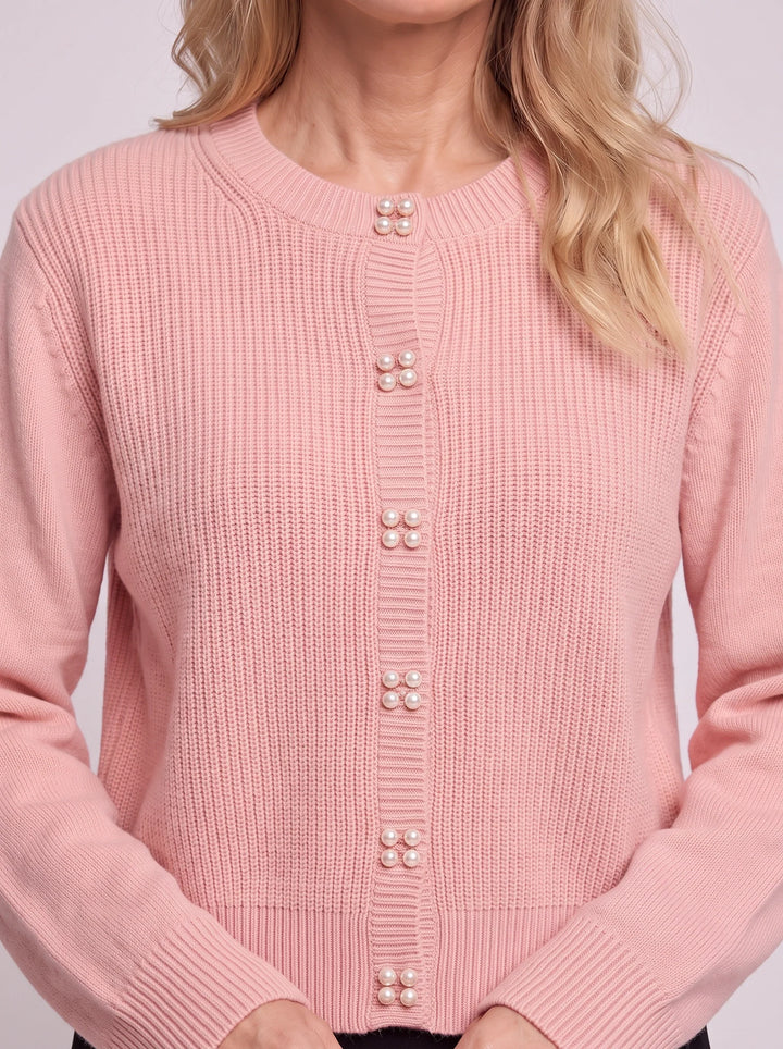 Perlina Pearl Button Ribbed Knit Cardigan – Women Cropped Sweater Preppy Winter Vintage Cardigan