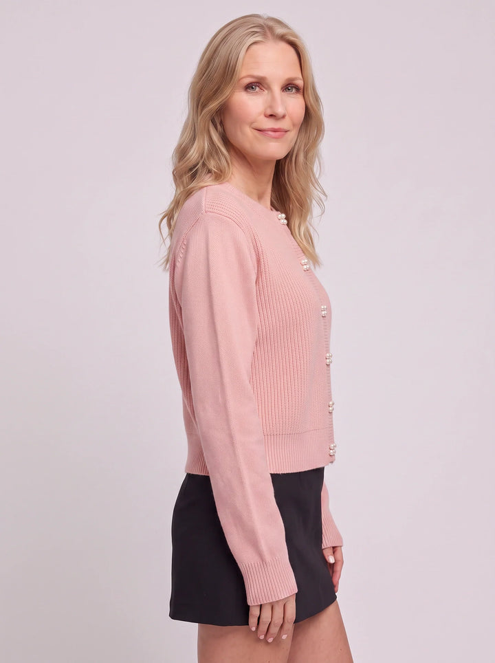 Perlina Pearl Button Ribbed Knit Cardigan – Women Cropped Sweater Preppy Winter Vintage Cardigan