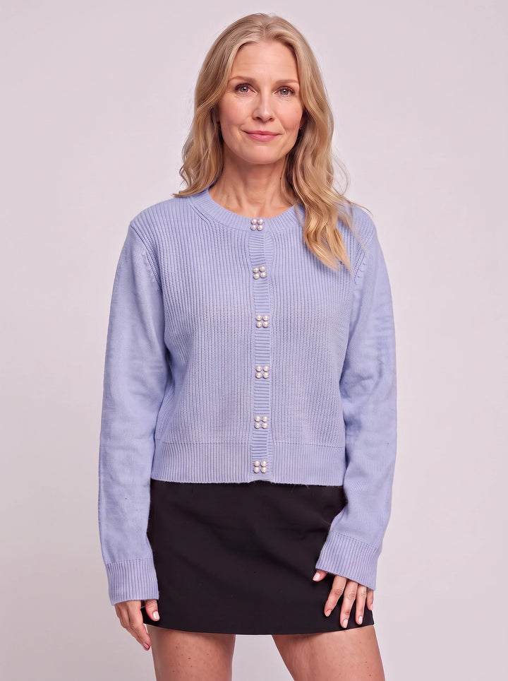 Perlina Pearl Button Ribbed Knit Cardigan – Women Cropped Sweater Preppy Winter Vintage Cardigan