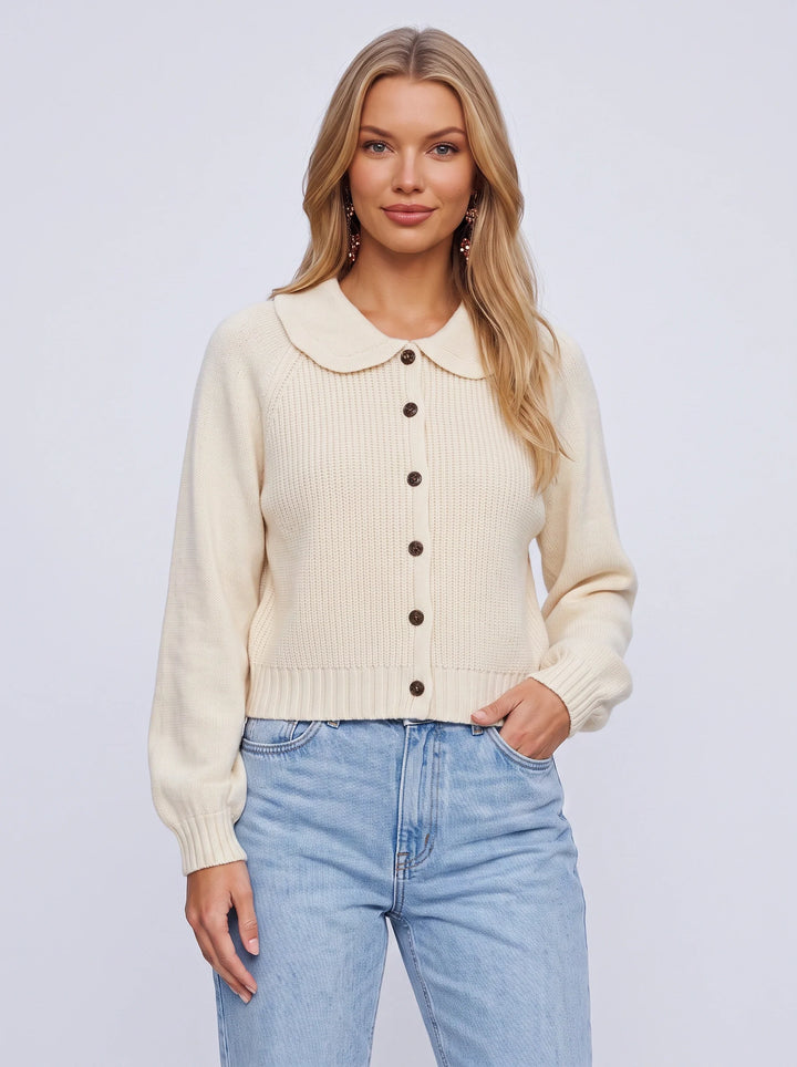 Colletto Button-Front Knit Cardigan – Women Cozy Chunky Peter Pan Collar Sweater Winter Casual