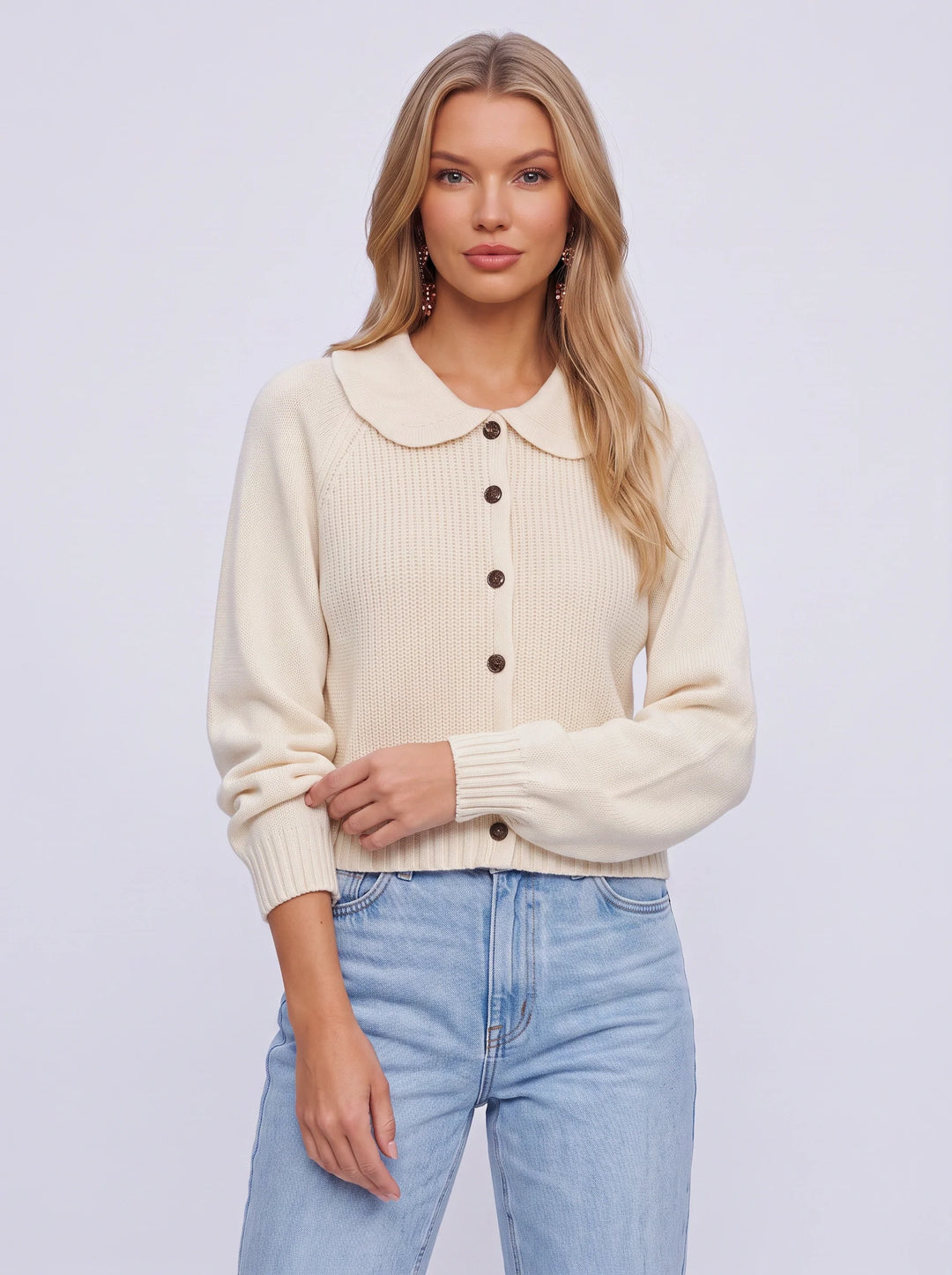 Colletto Button-Front Knit Cardigan – Women Cozy Chunky Peter Pan Collar Sweater Winter Casual